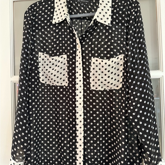 INC International Concepts Black and White Polka Dot Top - Picture 1 of 3